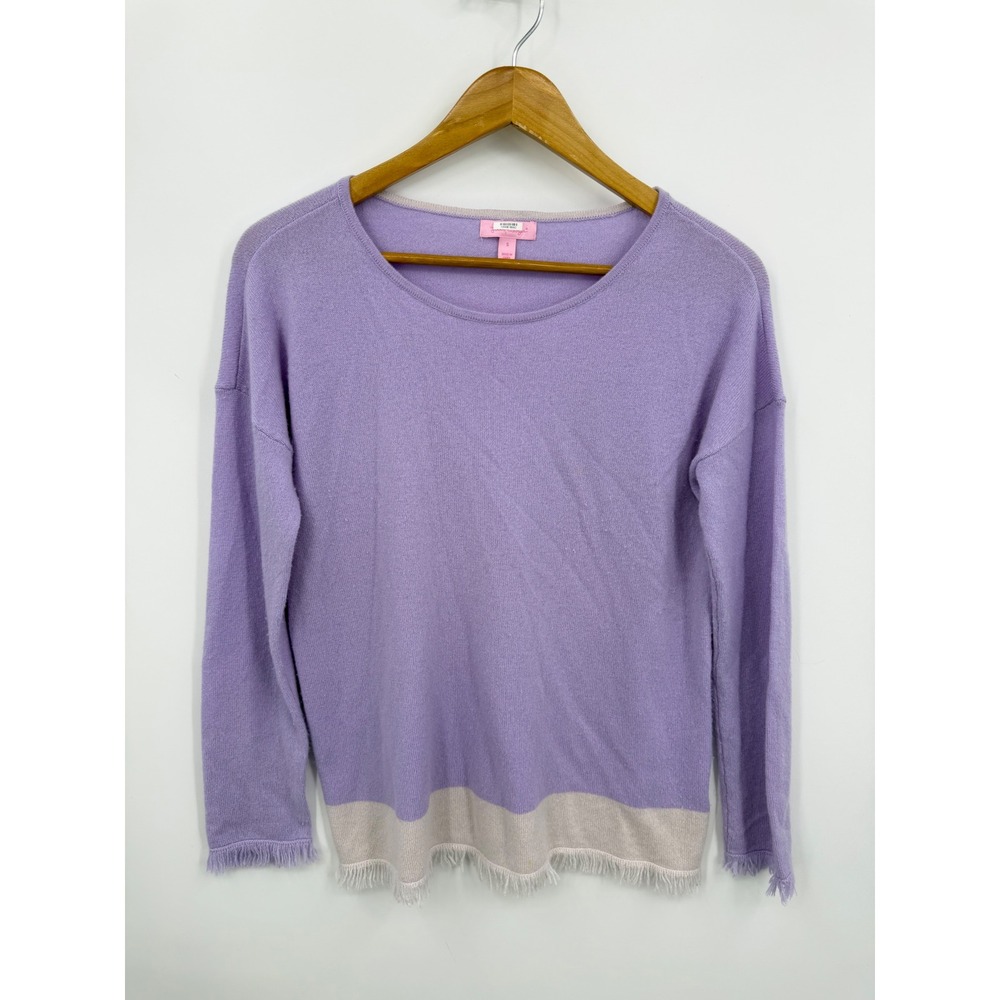 Lilly Pulitzer 25107 Cashmere Sweater Women S Purple Colorblock Fringe Trim 100%